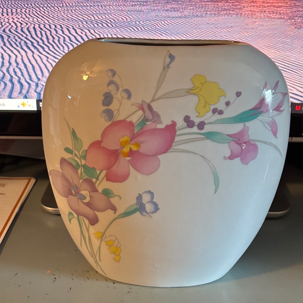 Floral Porcelain Vase with Pastel Blooms
